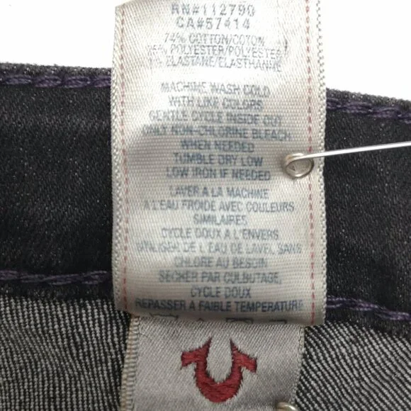 True Religion Ladies Size 31 Black World Tour Skinny Jeans w/ Purple Stitching - Picture 5 of 13